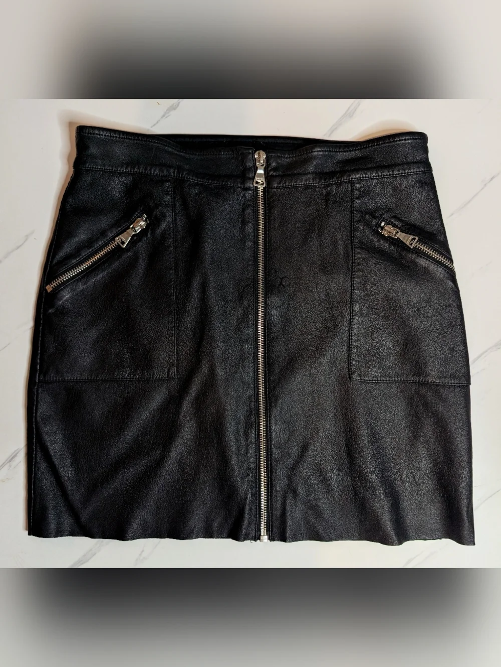 Express Black Moto Mini Skirt Front Zip Silver Hardware Size 2